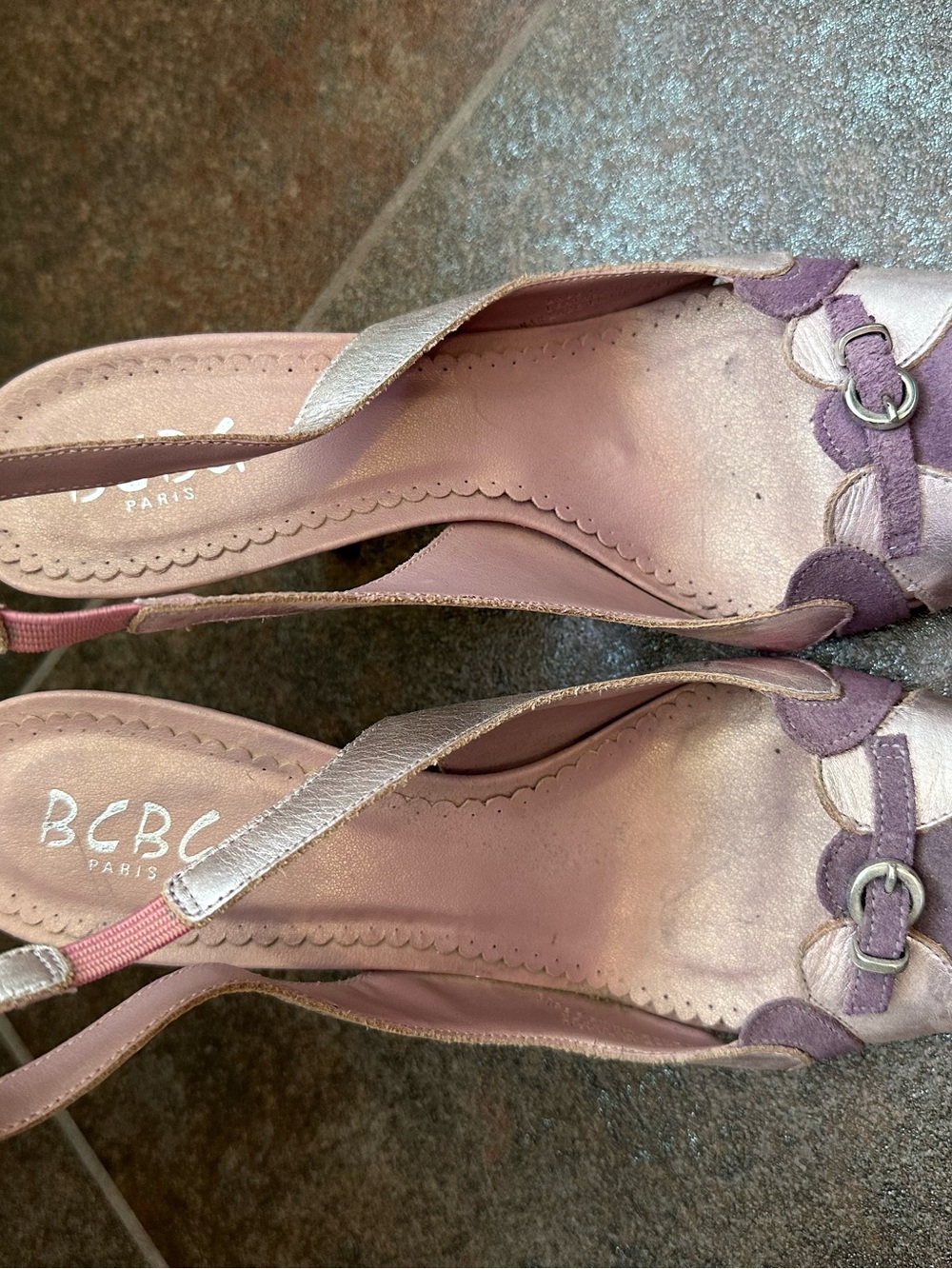 BCBG Paris Pink and Purple Slingback Mules